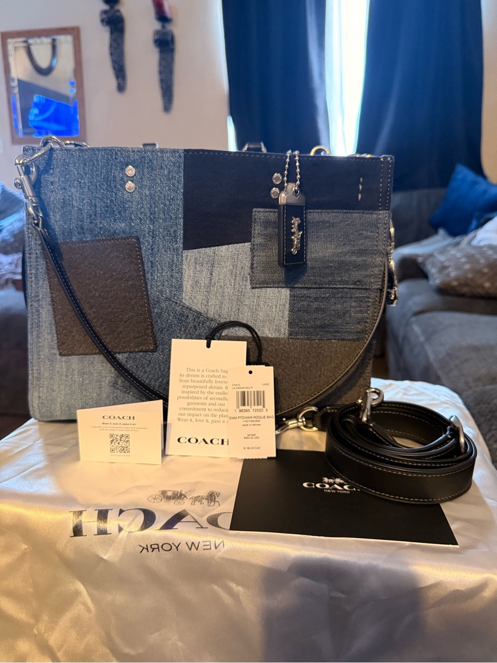 Coach Patchwork Denim & Black Leather Shoulder Bag.